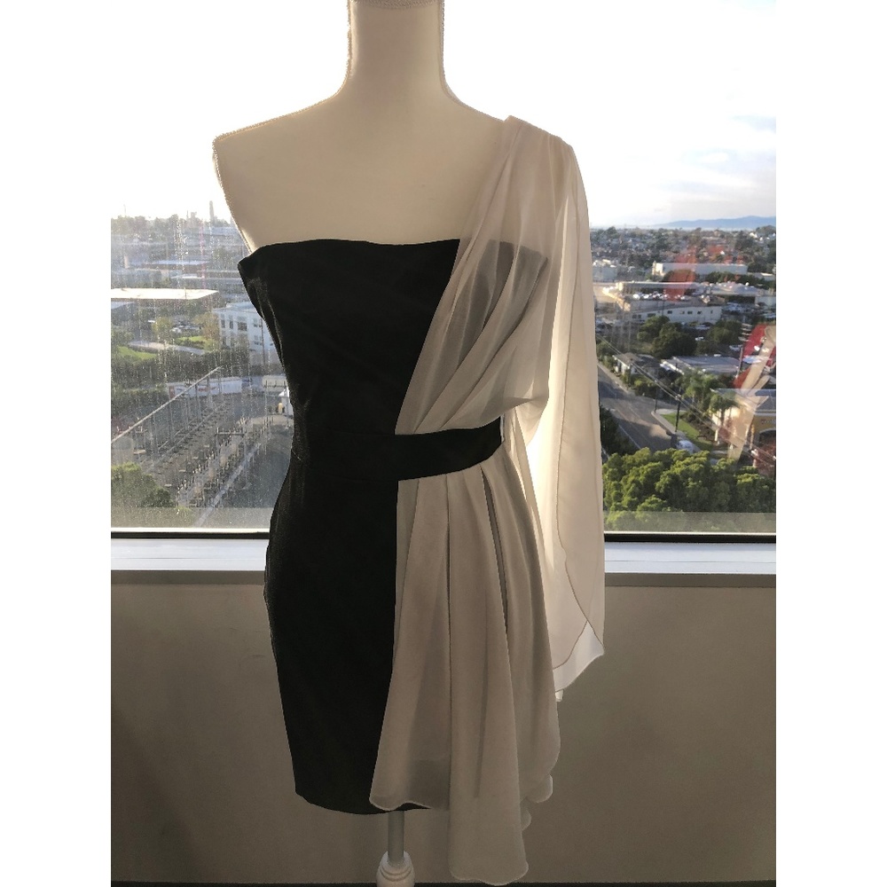 One Shoulder Black & White Mini Dress